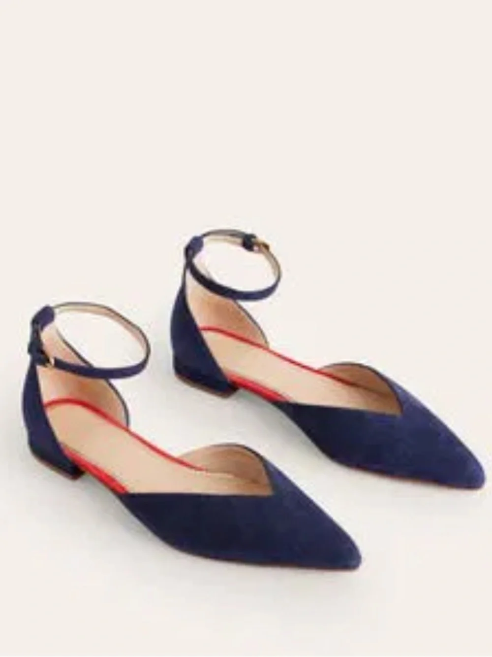 Boden navy blue suede ankle strap pointed toe flats Size 42 = 10.5 - Picture 2 of 14